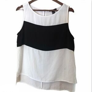 Forever 21 Hi low silky top sleeveless blouse color blocked Black white Large